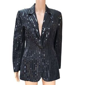 CACHE Vintage Black Sequined Formal Occasion Blazer Glam New Year Size 6